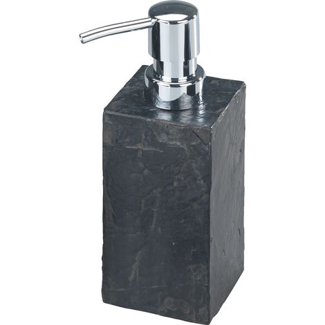 WENKO Distributore di Sapone Liquido, Slate Rock, effetto ardesia, Capacità 250 ml, Poliresina, 8,8x16x6,5 cm, Grigio (1/5)