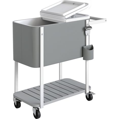 Chariot de service pour réfrigérateur, capacité de 56 L, avec roulettes, ouvre-bouteille, étagère inférieure, poignée, chariot à boissons mobile, gris (1/5)