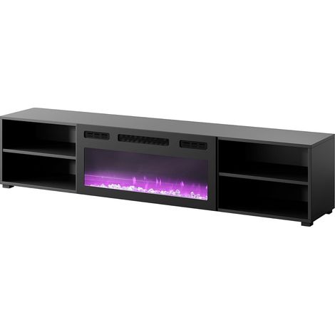 Meuble TV 180x39x33 cm noir mat ROLLI avec cheminée intégrée noir meuble Hi-fi à susprendre ou á poser (1/4)