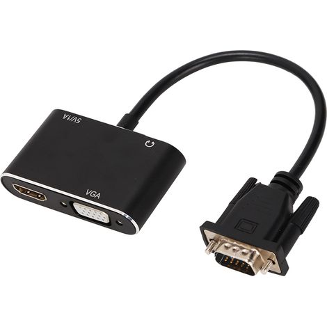 Adaptateur VGA vers HDMI, Convertisseur Vidéo Haute Définition, Splitter Double Écran pour PC et Moniteur