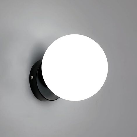 Lampe Murale Intérieure, E27 Moderne Applique Murale avec Abat-jour en Verre, 15CM Noir Luminaire Mural Sphérique E27 pour Chambre, Salon, Couloir, Escalier (Sans ampoule) (1/5)