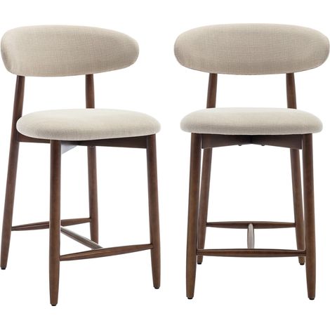 Smartue Set da 2 sgabelli da bar, moderni sgabelli da bancone con comoda seduta in tessuto e struttura in legno, per isola cucina o bancone bar, colore Beige