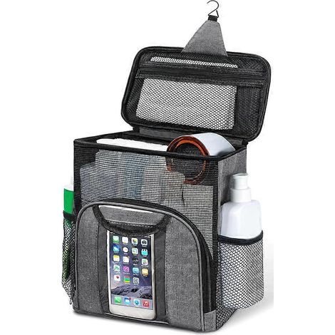 Trousse de toilette portable grande capacité pour douche étudiante, compartiments séparés, grise (1/5)