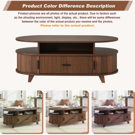 Tavolino ovale 100x50x40 cm in MDF noce, 1 cassetto e vani, per soggiorno – MEUBLIV (1/5)