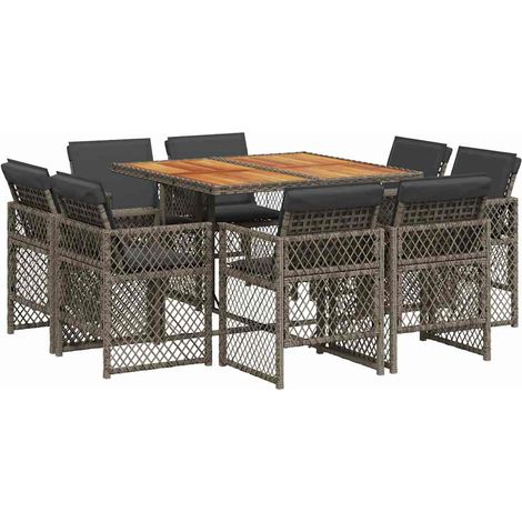 9 Piece Garden Dining Set with Cushions Grey Poly Rattan vidaXL (1/5)