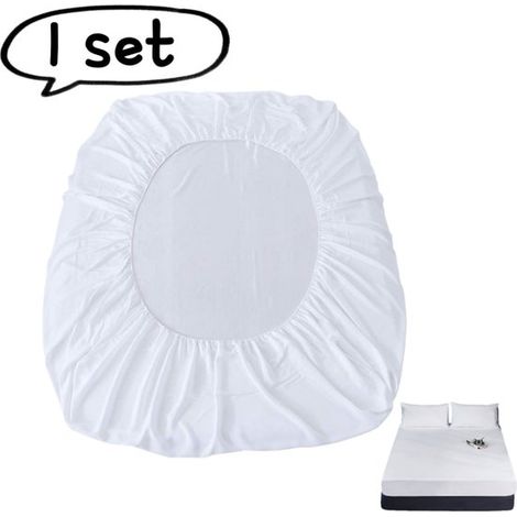 Ensemble - Protège-draps - Housse de drap-housse imperméable en pongé de polyester pour hôtel, couleur unie, poncée, résistante aux couches pour bébé - Blanc (140200+30cm) (1/5)