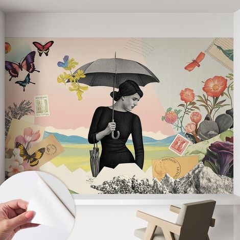 Selbstklebende Tapete modern Wohnzimmer - Wanddeko Schlafzimmer - Tapete mit Motiv Romantische Collage 152x104 cm