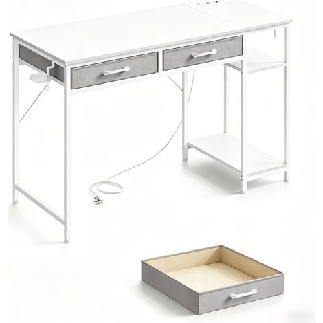 Escritorio de ordenador moderno blanco 120 x 51 x 75 cm con 2 cajones de tela y estantería lateral (1/5)