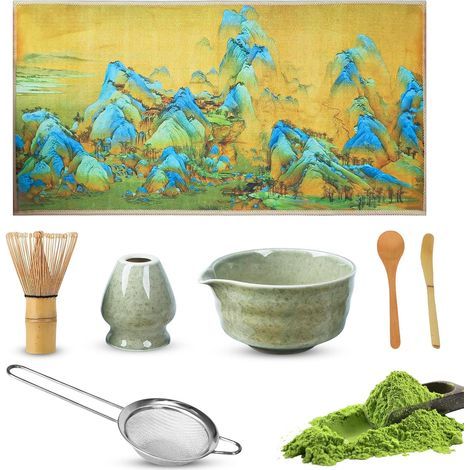 Matcha 7-Piece Matcha Set, Matcha Bowl, Matcha Whisk, Tea Whisk, Matcha Tea Strainer, Tea Towel and Matcha Spoon, Matcha Set Suitable for Beginners (1/5)