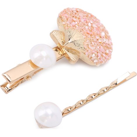 Coquillage nacré clip à cheveux femme, barrette métal rose clair, décoration perle imitation, cadeau élégant pour fille (1/5)
