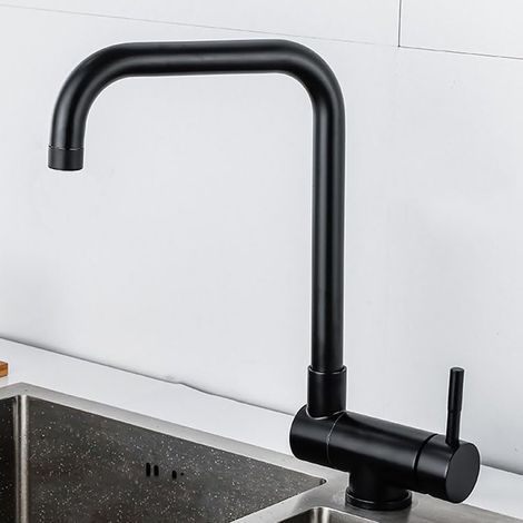 Robinet de cuisine rétractable en acier inoxydable, robinet de cuisine pliable, robinet d'eau chaude et froide à levier unique, noir