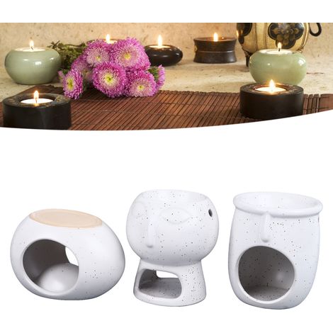 Juego de 3 portavelas de cerámica – lámpara de fragancia para aceite y cera para el hogar y el baño – juego decorativo con portavelas (1/5)