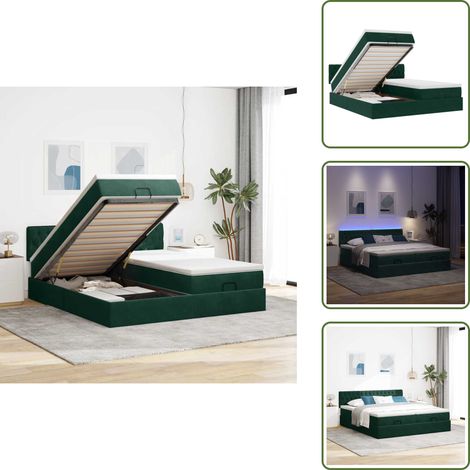The Living Store Cadre de lit ottoman avec matelas vert foncé 200x200 cm velours - Matelas à ressorts ensachés (1/5)