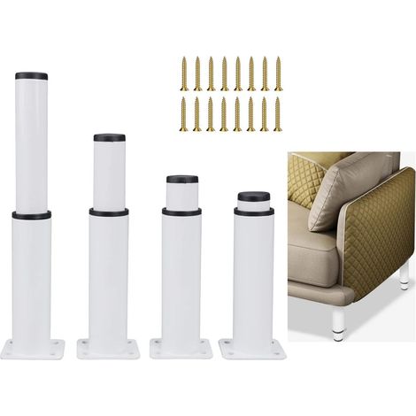 Juego de 4 patas de altura ajustable, 4 piezas, patas de muebles grandes y ajustables, adecuadas para cama, armario, TV, sofá, muebles, espacio entre agujeros de 2,8 cm (blanco, 25-43 cm) (1/5)