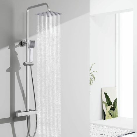 OCEAN Colonne de Douche Thermostatique Salle de bain, Colonne de Douche Réglable en Hautuer, Anti-brûlure, Système de Douche en Inox 304, Chrome