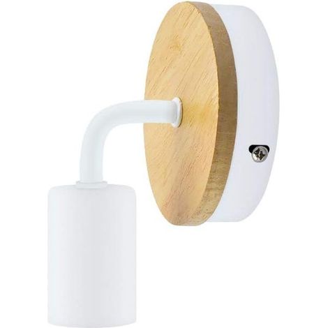 Applique murale industrielle moderne E27 en bois et fer blanc, design nordique pour la décoration intérieure de la chambre, du salon ou du couloir (ampoule non incluse) (1/5)