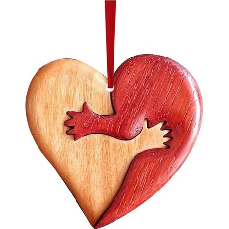 1 sculpture en bois Câlin de cœur, design réaliste, tons naturels, décoration intérieure et cadeau affectueux (1/5)