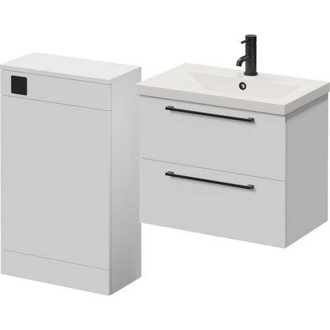 Napoli 390 Gloss White 1100mm Wall Mounted 2 Drawer Vanity Unit and Toilet Suite with Glide Basin - 1100mm - Matt Black 320mm HandleWithout Kingston Toilet Pan