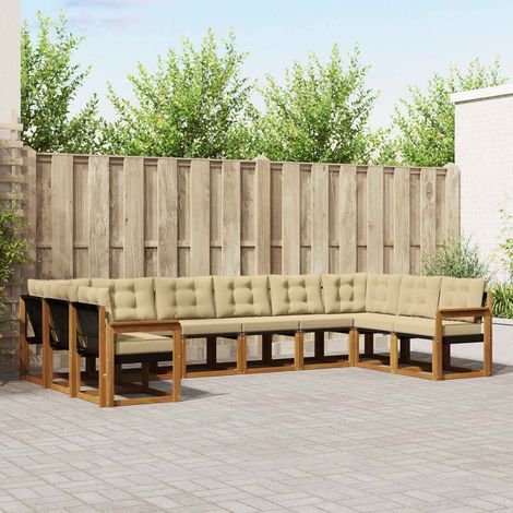 vidaXL Outdoor-Sofagarnitur mit Kissen 10 pcs Natur und Beige (1/5)