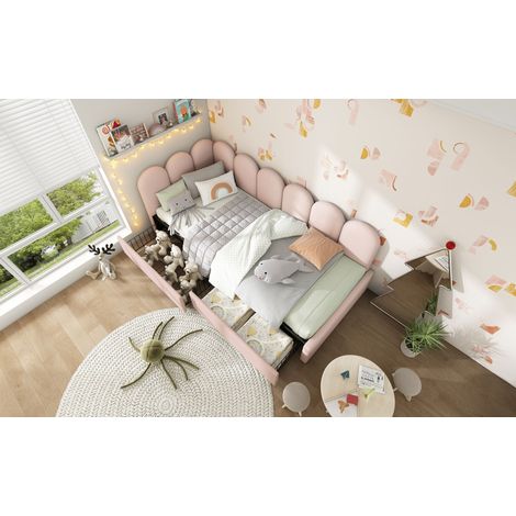 Lit capitonné simple avec tiroirs, lit de rangement en velours, lit de jour, canapé-lit 90x190 cm avec sommier à lattes, lit pour adolescents et adultes, lit pour enfants, rose (sans matelas) (1/5)