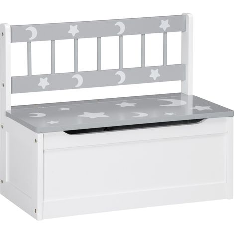 2 In 1 Kids Storage Bench, Toy Box w/ Safety Rod - Grey (1/5)