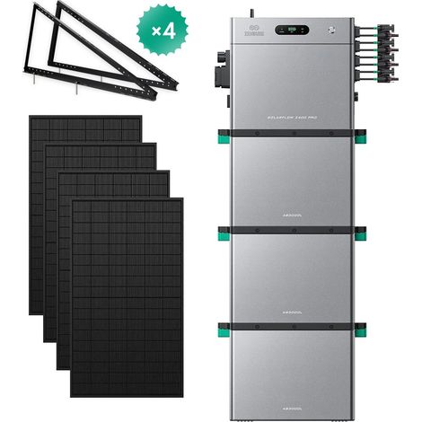 Zendure SolarFlow 2400 Pro Balkonkraftwerk-Set – 4x 450W bifaziale Solarmodule + 3xAB3000L Akkus (8.64 kWh, 2400W Ausgang, 4 MPPT, 3000W DC Eingang, 96,5% Effizienz, IP65) + 4 Paar Bodenständer (1/5)