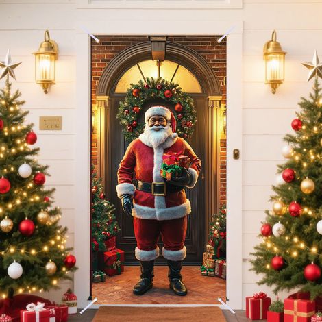 Décorations de Noël 2026 - Bannières, nœuds, décorations de Noël, rideaux de porte - 90 x 190 cm (taille élastique) - QL-34