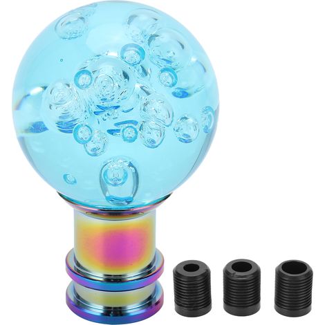 Pommeau de levier de vitesse en acrylique cyan, style boule, avec 3 adaptateurs en plastique universels pour modification automobile (1/5)