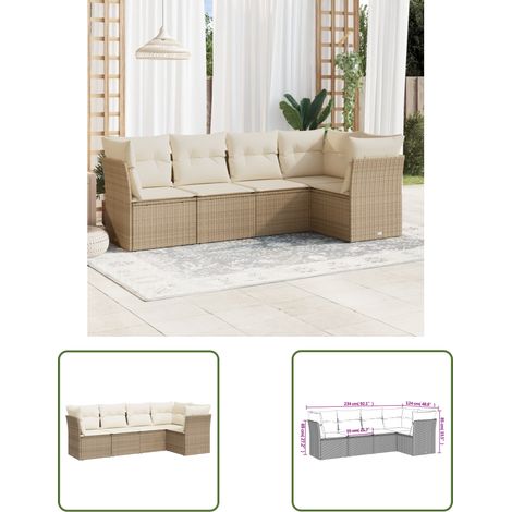 Canapé extérieur avec rangement - vidaXL Salon de jardin avec coussins 5 pcs beige résine tressée - Canapé extérieur avec housse (1/3)