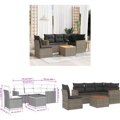 Salon de jardin 6 pcs avec coussins gris résine tressée - Ensemble Salon De Jardin - Meuble Extérieur - Résine Tressée - Rotin Synthétique - Mobilier De Jardin - Home & Living (1/3)