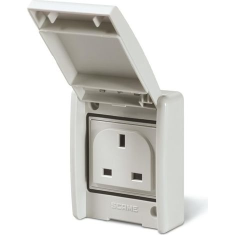 Prise à encastrer 2P+T 13A britanique BS1363 femelle gris 250V socle 70x87mm clapet étanche IP44 DOMO (1/2)