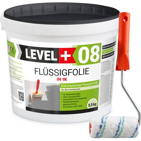 LEVEL+ Flüssigfolie 5,5kg Dichtfolie Bad + Farbroller L+08 (1/5)