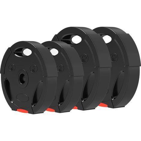 Disques de poids, plaques de poids 2 x 5 kg et 2 x 7,5 kg, à trois poignées avec trous de Ø 25 mm, noir (1/5)