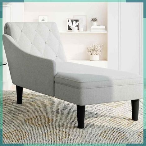 Fauteuil long - 4009770 - Gris nuage - Accoudoir droit - Boutons tuftés (1/5)