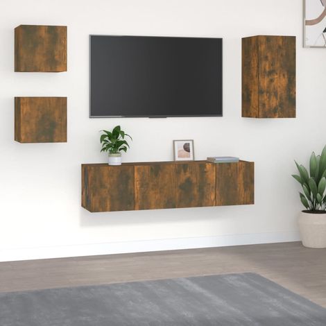 Set de muebles de TV 5 pzas madera contrachapada roble ahumado vidaXL (1/5)