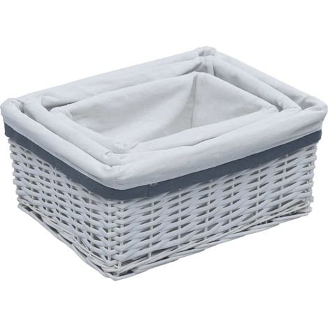 vidaXL Set von 3 Nesting Körben Weiß Weide