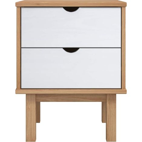 vidaXL Bedside Cabinet "OTTA" Brown&White 45x39x57cm Solid Wood Pine