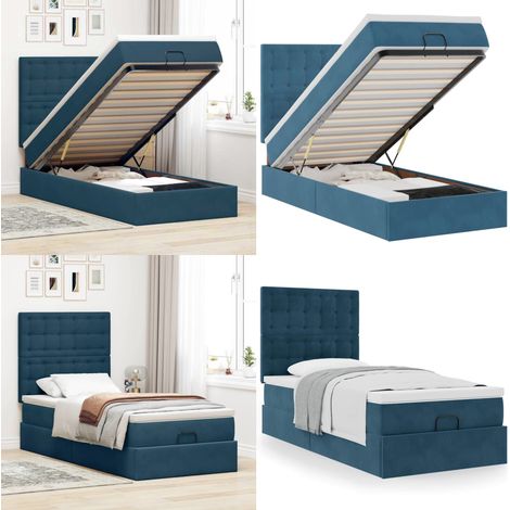Struttura Letto Pouf con Materassi 100x200 cm Velluto - Materasso a molle insacchettate - Letto con stoccaggio