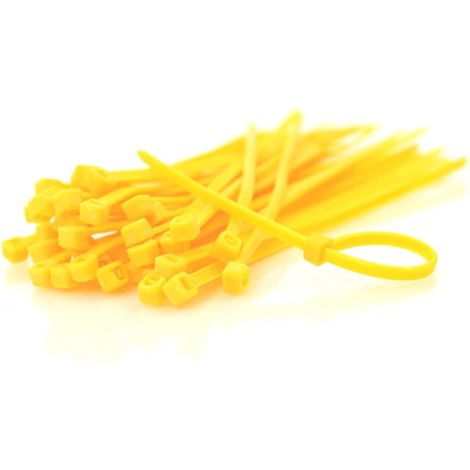 Lot de 40 serre-câbles en nylon jaune de 3,6 x 250 mm, parfaits pour organiser les câbles et sécuriser des objets.
