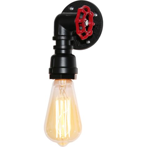 Applique Murale Rétro Lamp Murale Fer Forgé Pipe Eau Luminaire Murale Créative Nostalgique Couleur Noir - 1Pcs