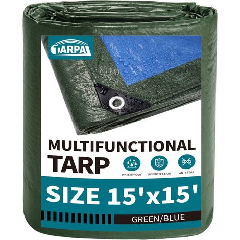 Bâche Verte de 38,1 x 38,1 cm - Imperméable - Multifonction - en polyéthylène - pour Piscine, mobilier d'extérieur, Camping, Bois de Chauffage, Bateau, Toit (1/5)