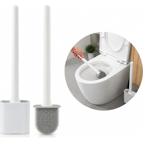 2PCS Brosses Toilettes WC für Die Wandmontage Klobürste Silikon, Brosse WC à Tête Plate et Flexible, Toilettenbürste Silicone à Séchage Rapide pour Salle de Bain, Brosse Toilette Blanche Compacte (1/5)