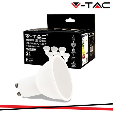 V-TAC Lampadine LED GU10-4,5W 400 Lumen - Alta Luminosità - Faretto Led GU10 per Massima Efficienza e Risparmio Energetico - Lampadine 4000K Luce Naturale (Box 6 pezzi)