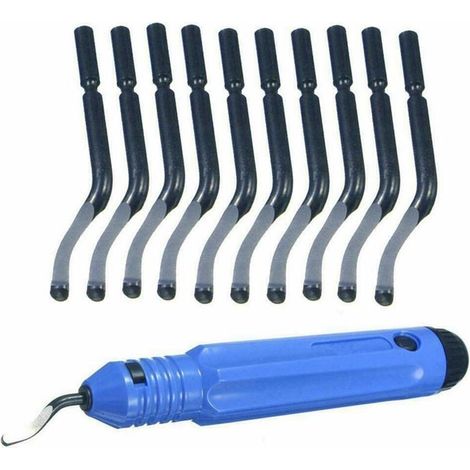 Outil D'ébavurage, Ensemble D'outils D'ébavurage à la Main, Poignée avec une Lame 10 Grattoirs à Bavures, pour Bois, Plastique, Aluminium, Cuivre et Acier, Outil de Coupe (1/5)