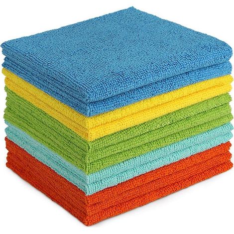 Set of 12 Microfiber Cleaning Cloths, Soft Absorbent Lint Free Household Microfiber Washcloth for Home, Kitchen, Car, Centerpieces and Windows, 30 x 30 cm (1/4)