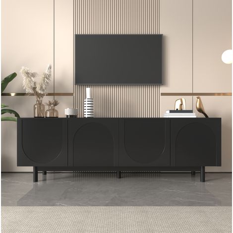 Meuble TV 175 x 38 x 56 cm avec 4 portes push-to-open et étagères réglables noir DESVIAE (1/5)