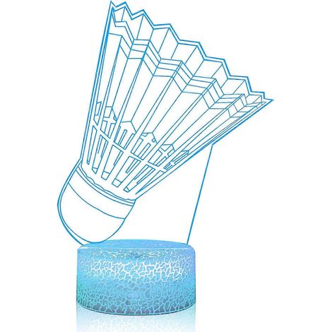 3D-Nachtlicht in Form eines Badminton-Federballs mit optischer Illusion, 7 wechselnde Farben, berührungsempfindlich, weißer Sockel mit Crackle-Effekt, Geburtstagsgeschenk (1/5)