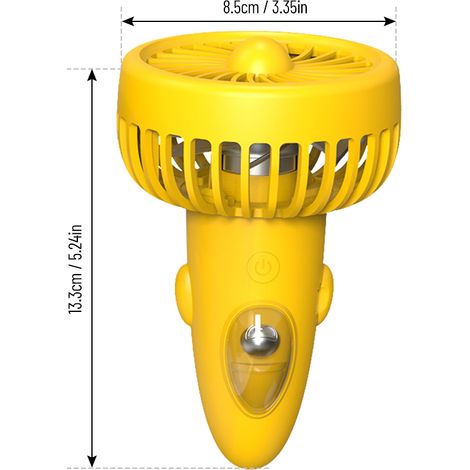Ventilador portátil recargable por USB con 3 velocidades, batería de 1200 mAh, color amarillo, ideal para la oficina, camping y viajes. (1/4)