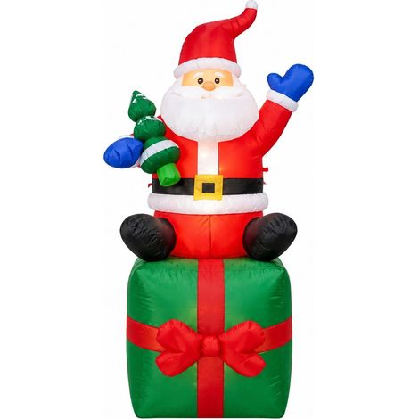 Père Noël gonflable de 1,8 m sur une boîte cadeau, décoration de Noël LED pour jardin, conforme à la réglementation australienne pour l'extérieur (1/2)