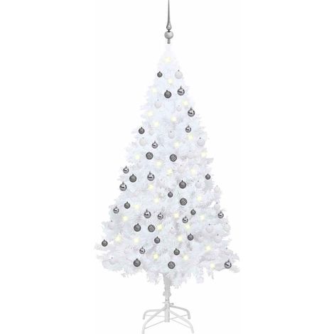 Árbol de Navidad preiluminado con luces y bolas blanco 150 cm vidaXL (1/5)